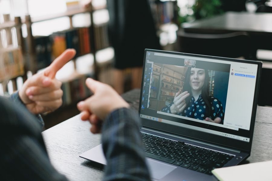 A client video call from a laptop